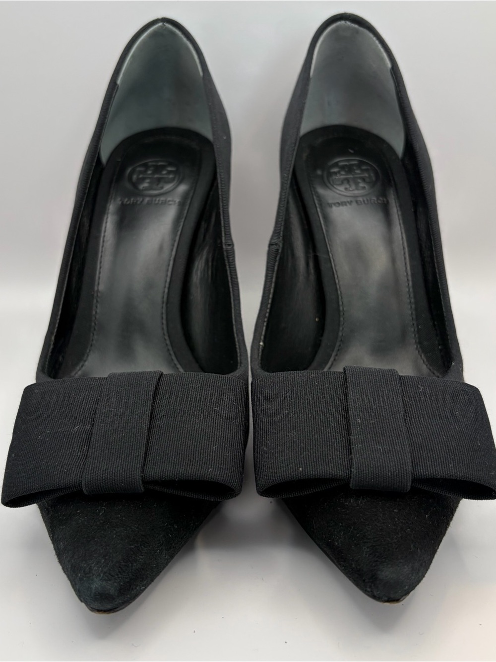Tory Burch Aria Black Bow Pointed-Toe Suede Pumps sz 6.5